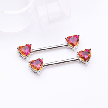 Detail View 1 of A Pair of Iridescent Heart Sparkle Nipple Barbell-Light Rainbow